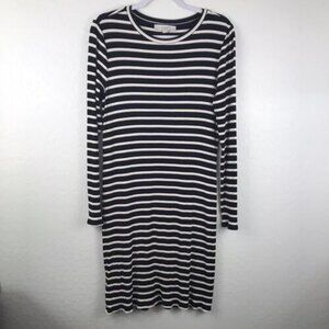 Loft Women's Maxi Dress Striped Black Pink White Long Sleeve Size 12